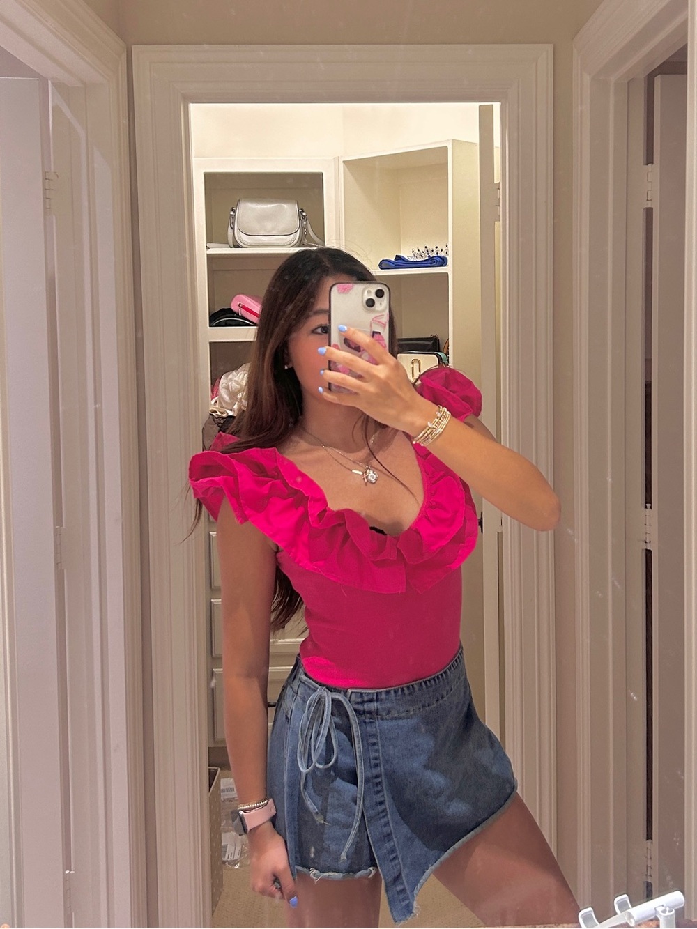 Women’s Ruffle Square-Neck Tank Top - Hot Pink